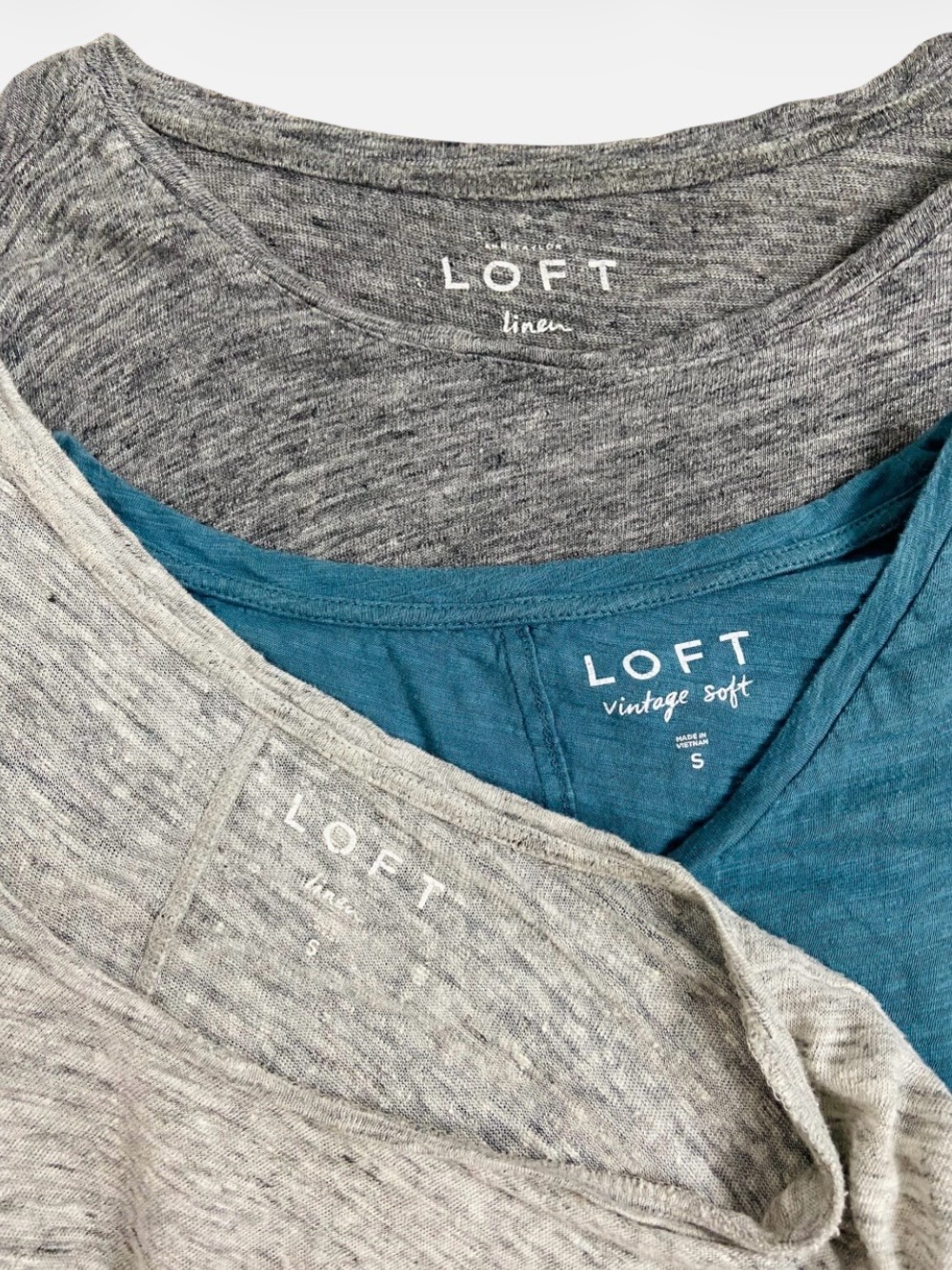 LOFT Linen Vintage Soft Cotton Scoop Neck Heather Gray Teal Tops Bundle - Picture 2 of 2
